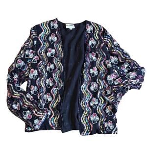 Sistermax Vintage Sequin Beaded Silk Jacket Rainbow Black Sz M